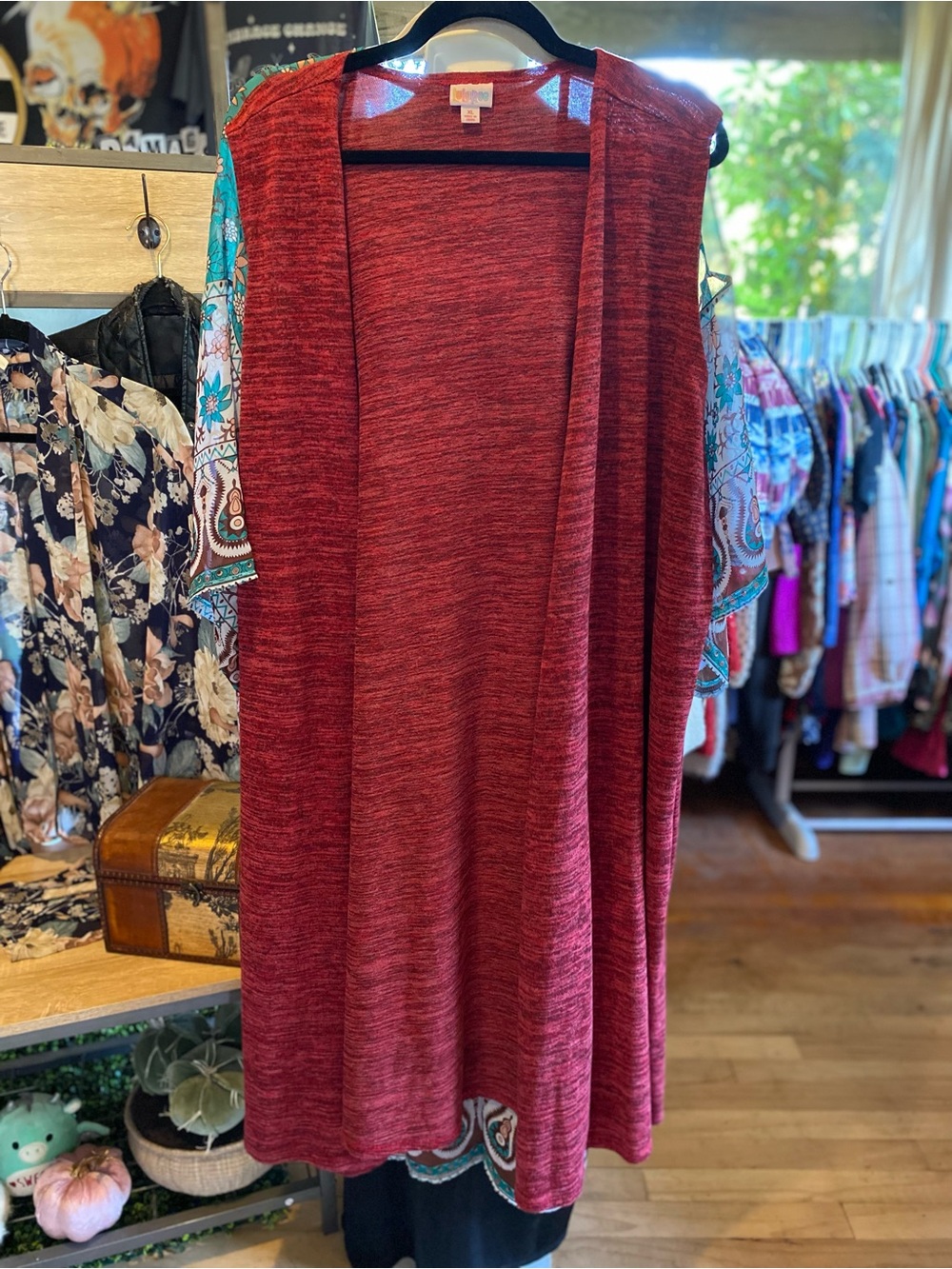 LuLaRoe Open-Front Cardigan in Wine Red Heather